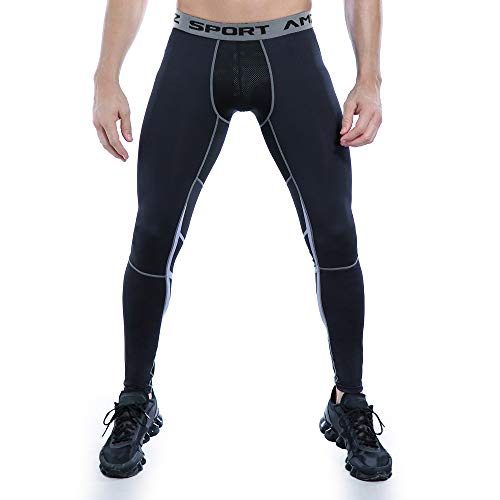 AMZSPORT Pantaloni Sportivi a Compressione da Uomo Leggings da Palestra Calzamaglia ad Asciugatura Rapida 