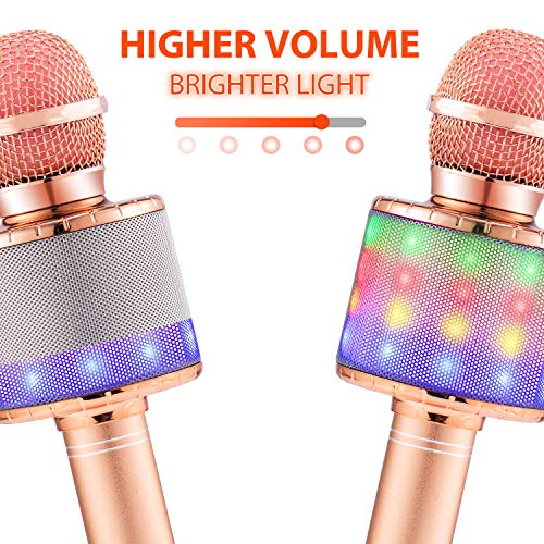 Compatibile con Android//iOS Funzione Eco Karaoke Portatile con Luci LED Multicolore per Cantare Cvozo Microfono Karaoke Bluetooth Wireless per Bambini PC o smartphone